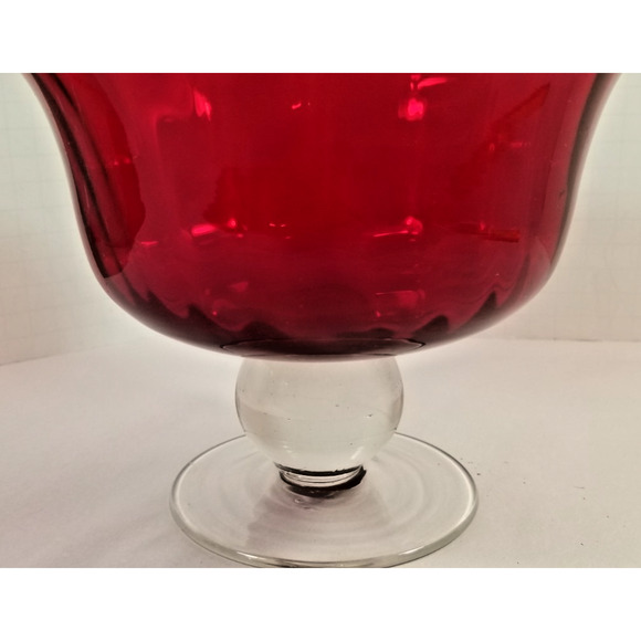 Vtg Ruby Red Large Hand Blown Glass Footed Pedestal Compote Candy Bowl - Picture 2 of 8